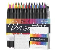 int!rend Rotuladores Acuarelables Lettering - Kit de 51 Piezas - 24x Rotuladores Punta Pincel 2x Watercolor Markers Brush Pen 20x Hojas Acuarela 5x Plantillas