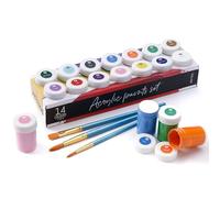 int!rend Set Pintura Acrilica + 3 Pincel - 14 x 18ml - Resistentes al Agua para Manualidades Niños y Adultos - Pinturas Acrilicas para Pintar Lienzos, Madera, Arcilla y Papel