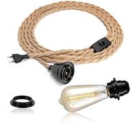 intage lámpara cuerda colgante de techo con interruptor - Rústico la decoración de 4.5 M de cable de luz cáñamo E27 para salón bar lámpara luces restaurante del dormitorio cafetería - sin bombilla