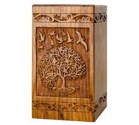 INTAJ Urna de madera del árbol de la vida para cenizas humanas, capacidad de 115 libras, adecuada para entierro para hombres, mujeres, mamá, papá, mini urna de cremación de recuerdo de palisandro para