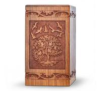 INTAJ Urna funeraria de madera tallada Diseño árbol de la vida Capacidad 113,4 kg Adecuado para adultos Urna decorativa y ataúd