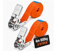 INTAKO Cinchas de Amarre 4m / 6m 800kg 25mm - 2/10 Piezas - Correa con Trinquete - Eslingas con Carraca - Naranja/Verde (Naranja, 4m (2 Piezas))