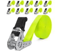 INTAKO Cinchas de Amarre 4m / 6m 800kg 25mm - 2/10 Piezas - Correa con Trinquete - Eslingas con Carraca - Naranja/Verde (Verde (Ergolash), 6m (10 Piezas))