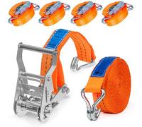 INTAKO - Cinchas de Amarre Carraca - 6m 2000kg 35mm - 4 Piezas - Eslingas de Carga - Cinta de Amarre con Trinquete - Conforme a la Norma DIN EN 12195-2 TUV GS - Naranja