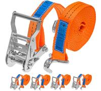 INTAKO - Cinchas de Amarre con Carraca - 4/6 / 8 m 2000 kg 35 mm - 4 Piezas - Eslingas de Carga - Cinta de Amarre con Trinquete (Naranja, 4m)