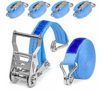 INTAKO - Cinchas de Amarre con Carraca - 4/6 / 8 m 2000 kg 35 mm - 4 Piezas - Eslingas de Carga - Cinta de Amarre con Trinquete (Azul, 8m)