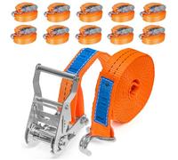 INTAKO Cinchas de Amarre con Carraca - 4m / 6m x 2000kg x 35mm - 2/10 Piezas - Eslingas con Carraca - Cinta de Amarre con Trinquete - Tensor de Cinchas para Auto y Moto (Naranja, 6m (10 Pezzi))