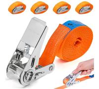 INTAKO Cinchas De Amarre Pequeñas 4m x 800kg x 25mm - 4 Piezas - Eslingas con Carraca - Trinchas De Sujeción - Correa, Cinta de Amarre con Trinquete - Conforme a la Norma DIN EN 12195-2