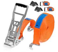 'INTAKO Ergo Courroies de Transport 8m x 50mm x 5000kg - Lot de 2 Avec 2 Coins - Ergo 5T Ceinture de Transport pour Sécurisation Des Charges, Fixation à Manche Longue - Conforme à DIN EN 12195-2