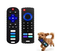 Intatikoo Juguetes para cachorros para dentición, mordedor con control remoto para perros pequeños, juguete de dentición para cachorros para aburrimiento y estimulación, sin BPA (2 unidades, negro)