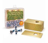 Intckwan 36 cuchillas de repuesto para robot cortacésped Eufy E15 y E18, cuchillas de acero inoxidable con revestimiento de titanio de 0,9 mm con tornillos, caja de almacenamiento