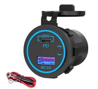 Intckwan Toma USB 12V, 83W, Cargador de 2 Puertos con Carga Rápida Simultánea (QC3.0 18W + PD 65W) e Interruptor ON/Off, Enchufe USB Empotrable para Coche 12-24V, Camión, Barco, Caravana