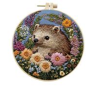 InteDesign Kits de bordado para principiantes, kit de iniciación de bordado con flores y pájaros, aros de bambú, hilos y agujas (erizo)