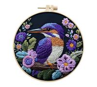 InteDesign Kits de bordado para principiantes, kit de iniciación de bordado con flores y pájaros, aros de bambú, hilos y agujas (estilo 1)