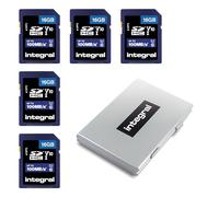 Integral 16 GB SD 5 Tarjetas en una Funda Protectora de Metal para Tarjetas de Alta Velocidad SDHC hasta 100 MB/s V10 UHS U1