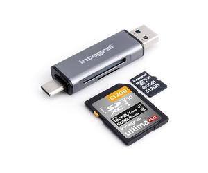 Integral Adaptador Lector de Tarjetas de Memoria microSD y SD - Doble conexión USB 3.0 y USB-C - para iPhone 15/16 Plus/Pro/Pro MAX, MacBook Pro/Air M1/M2/M3/M4, iPad, PC, portátil, Smartphone