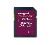 Integral Momentum I Tarjeta SDXC de 1 TB V30 U3, hasta 210 MB/s de Lectura y 180 MB/s de Escritura, para cámaras DSLR, sin Espejo y videocámaras, para vídeo 4K UHD, Resistente al Agua
