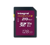 Integral Momentum I Tarjeta SDXC de 128 GB, hasta 210 MB/s de Lectura y 180 MB/s de Escritura, V30, U3, para cámaras DSLR, sin Espejo y videocámaras, vídeo 4K UHD, Resistente al Agua