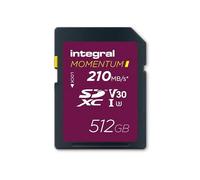 Integral Momentum I Tarjeta SDXC de 512 GB V30 U3, hasta 210 MB/s de Lectura y 180 MB/s de Escritura, para cámaras DSLR, sin Espejo y videocámaras, para vídeo 4K UHD, Resistente al Agua