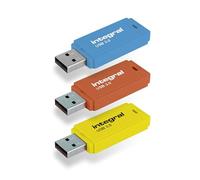 Integral Neon USB 3.0 Memoria USB 64GB Paquete de 3 (Azul/Amarillo/Naranja)