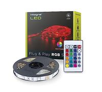 Integral tiras LED de interior 5m RGB con adaptador de enchufe de la UE y controlador IR, Plug & Play, variación de color, regulable - Color y brillo ajustables - Luz LED adhesiva