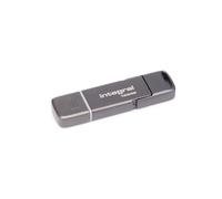 Integral USSD SlimXpress Dual USB 3.2 Gen 2x1 Flash Drive de 128 GB, Puertos duales Tipo C y Tipo A, SSD portátil, Lectura de hasta 550 MB/s y Escritura de hasta 500 MB/s. Diseño de Metal Delgado y