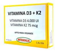 Integralia Vitamina D3 y K2 (4000 UI) 30 Cápsulas Vegetales - Fórmula Vegana Extraída de Liquen - Refuerzo Inmunitario, Salud Ósea y Cardiovascular - Máxima Absorción de Calcio