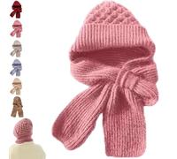 Integrated Ear Protection Windproof Cap Scarf, 3 in1 Thermal Fleece-Lined Winter Warm Knitting Thick Ear Guard Hat Scarf (Pink)