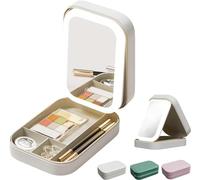 Integrated Makeup Storage Box with Light-Filling Mirror,3 Colors Modes Makeup Bag,LED Complementary Light Cosmetic Case,Folding Case for Travel and Shopping (White)