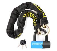 INTEKIN Candado de cadena para motocicleta, 100 cm de largo y 10 mm de grosor, cadena con candado en U de 16 mm, candado seguro para moto, ciclomotor eléctrico y bicicleta