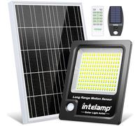 intelamp Foco LED Solar Exterior 2000LM Alta Luminosidad, 12000mAh Gran Capacidad, Color Negro, Lámpara Solar con Sensor de Movimiento y 3 Modos, Iluminación de Seguridad para Jardín y Terraza