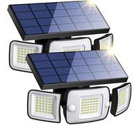 intelamp Foco Solar Exterior con Sensor de Movimiento, Pack de 2 Focos LED Solares 1200LM, Batería 6000mAh, 3 Cabezales Ajustables, Doble PIR, IP65, para Jardín, Garaje, Patio y Camino