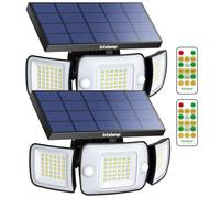intelamp Lámpara Solar al aire libre con Control Remoto, Lámpara de Sensor Deportivo Solar con Doble Sensor 6000mah 1200ml Lámpara de Lnundación Solar Impermeable Solar de gran ángulo, 2juego