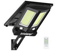 Intelamp - Proyector solar exterior LED 3000LM batería 12500mAh, mando a distancia, 4 modos, doble sensor movimiento 180°, lámpara solar para jardín, garaje, terraza
