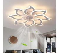Inteligente Ventilador De Techo Con Luz Con Mando A Distancia App Regulable Memoria Flor Lampara Ventilador Reversible 6 Velocidades Silencioso Dormitorio Ventilador Techo Luz Salón Φ 94cm, Blanco