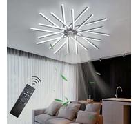 Inteligente Ventilador Techo Con Luz Motor De Reversible Moderno Regulable Ceiling Fan with Light Gran Plafón Ventilador Techo Para Dormitorio Fan Light Y Mando a Distancia Silencioso-Black||100cm