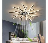 Inteligente Ventilador Techo Con Luz Motor De Reversible Moderno Regulable Ceiling Fan with Light Gran Plafón Ventilador Techo Para Dormitorio Fan Light Y Mando a Distancia Silencioso-Black||92cm