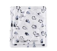 Intelligent Design Cozy Soft - Juego de sábanas de franela de 100% algodón con estampado de animales, estrellas lindas, cálidas, ultra suaves para clima frío, individual XL, pingüinos azules, 3 piezas