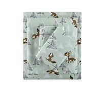 Intelligent Design Cozy Soft - Juego de sábanas de franela de 100% algodón con estampado de animales, estrellas lindas, cálidas, ultra suaves para clima frío, tamaño Queen, zorros de espuma de mar, 4 piezas