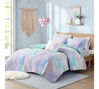 Intelligent Design Juego de edredón tamaño Queen, Juego de edredón Bohemio, Juego de Colcha de teñido Anudado de Acuarela, Colcha Ligera Acolchada Casual y Moderna, Juego de Cama para Todas Las