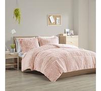 Intelligent Design Juego de Ropa de Cama Moderno e Informal para Todas Las Estaciones con Funda a Juego, visón sólido, Fibra de poliéster, Rubor, Lima tamaño King