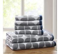 Intelligent Design Lita - Juego de Toallas de baño de Lujo 100% algodón, diseño geométrico Jacquard, Altamente absorbentes, de Secado rápido, para baño, Varios tamaños, Gris/Azul Marino, 6 Piezas