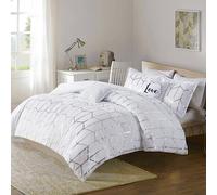 Intelligent Design Moderno Juego de Ropa de Cama Casual para Todas Las Estaciones con Funda a Juego, poliéster, Microfibra, Blanco/Plata, tamaño King