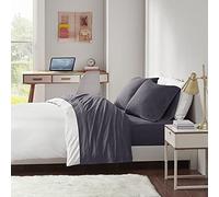 Intelligent Design Sábanas de mezcla de algodón tamaño King, sábanas de algodón costero, juego de sábanas de 4 piezas de color gris oscuro, incluye sábana encimera, sábana bajera y 2 fundas de almohada