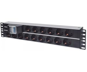 Intellinet 714051 unidad de distribución de energía (PDU) 15 salidas AC 2U Aluminio, Negro