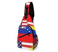 Intemperie Bolsa De Pecho Bandera Combinada De Estados Unidos Y Venezuela Bolso De Pecho Multiusos Sling Bag Para Hiking, Colegio, Gimnasio