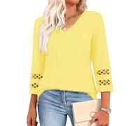 Intensiveput T Shirt, 2025 New Womens 3/4 Length Sleeve Tops, Knitted Casual Hollow Top, for Woman Travels (Yellow,S)