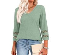 Intensiveput T Shirt, 2025 New Womens 3/4 Length Sleeve Tops, Knitted Casual Hollow Top, for Woman Travels (Light Green,XXL)
