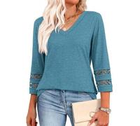 Intensiveput T Shirt, 2025 New Womens 3/4 Length Sleeve Tops, Knitted Casual Hollow Top, for Woman Travels (Lake Blue,3XL)