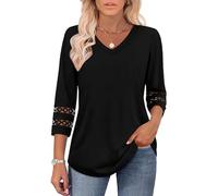 Intensiveput T Shirt, 2025 New Womens 3/4 Length Sleeve Tops, Knitted Casual Hollow Top, for Woman Travels (Black,3XL)